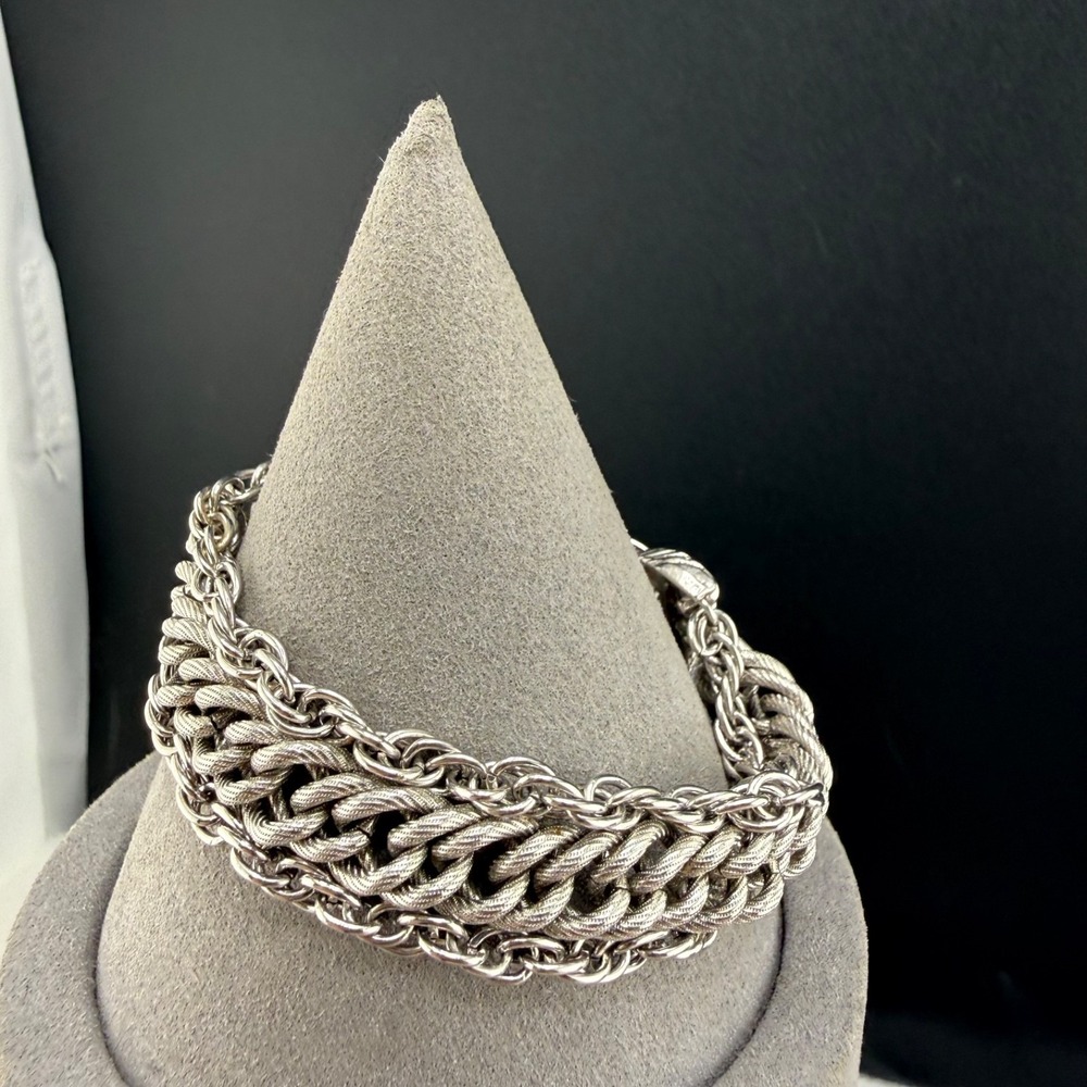 Vintage Goldette Bracelet Silver Tone Woven Signed 7"